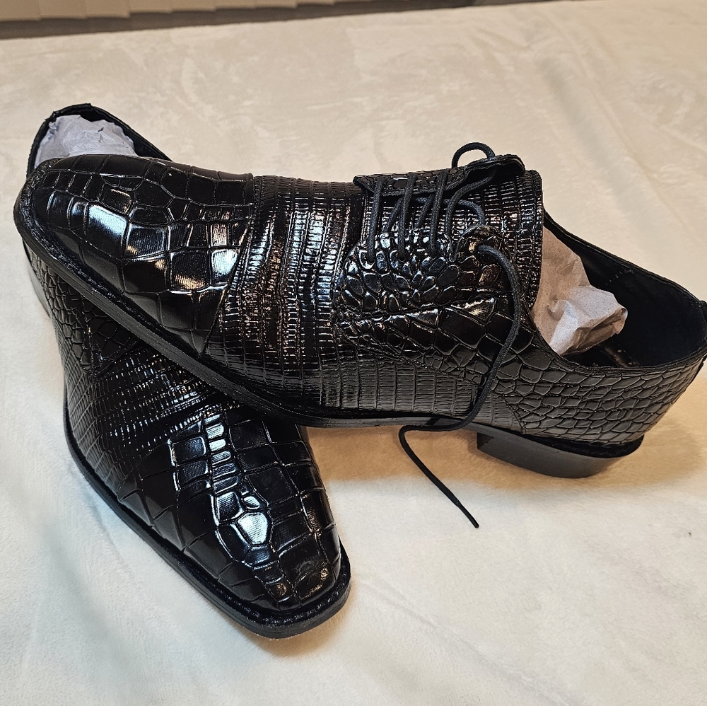 Stacy Adams Black Crocodile Embosed Shoe Men's 10
